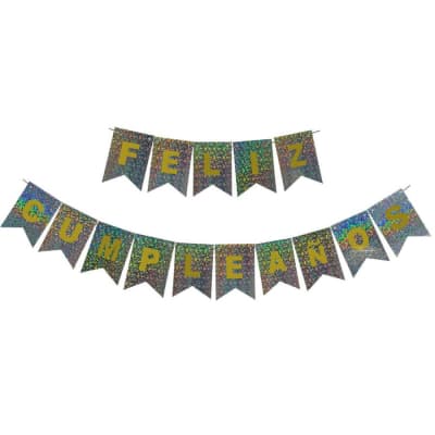 Banderin Holografico Feliz Cumpleaño Plata