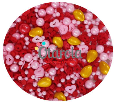 Sprinkles Rojo, perlas y corazón rosa