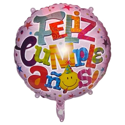 Globo Foil Redondo Feliz Cumpleaños Rosado 1u.
