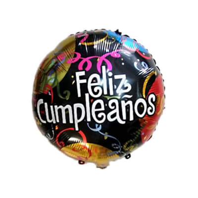 Globo Foil Redondo Feliz Cumpleaños Negro 1u.