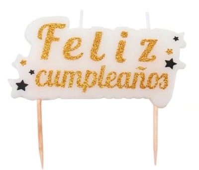 Vela placa Feliz Cumpleaño dorada 9x7,6cm.1