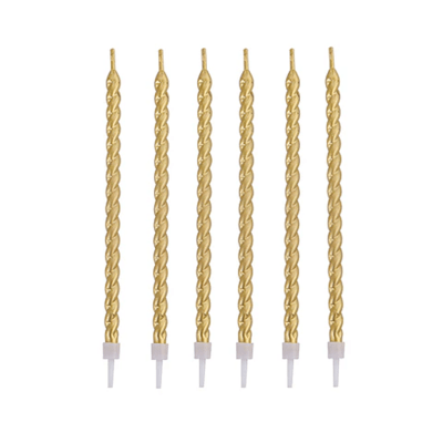 Vela Larga Espiral Dorado 6pcs.