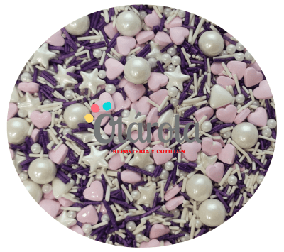 Sprinkles Corazon Lila Estrellas Perlas 80grs.1
