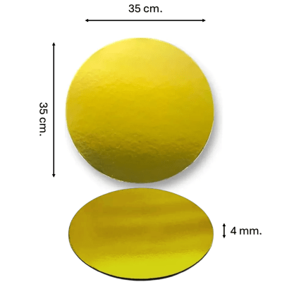 Base Madera Redonda para Reposteria 35cms. Dorada