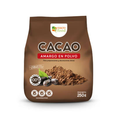 Cacao Amargo 250 grs. Macrofood.