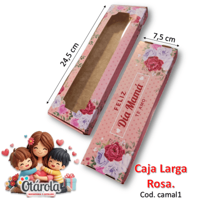Caja Larga Rosa para alfajores Día de las Madres 1u.