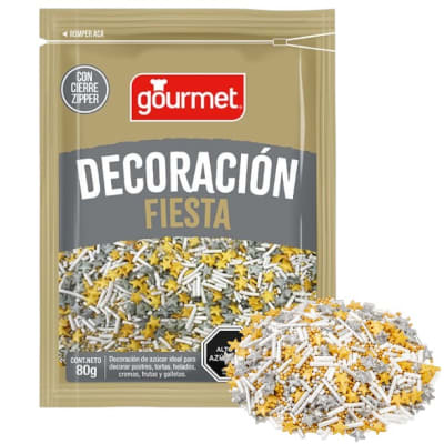 Mostacilla decoracion Fiesta Estrellas Dorada y Plata 80grs.