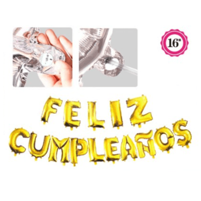 Globo Foil Letras Feliz Cumpleaños Dorado 15pcs