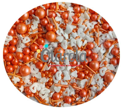 Sprinkles perlas Naranja y corazon blanco1