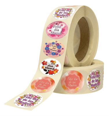 Etiquetas Feliz dia Mamá Flores 1000u. (ROLLO)