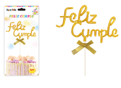 Topper Feliz Cumple Dorado
