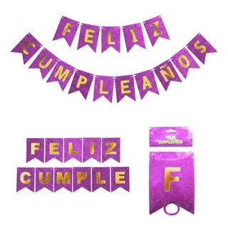 Banderin Lila Feliz Cumpleaños