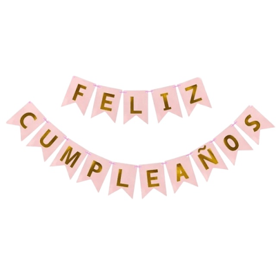 Banderin Rosa Gold Feliz Cumpleaños1