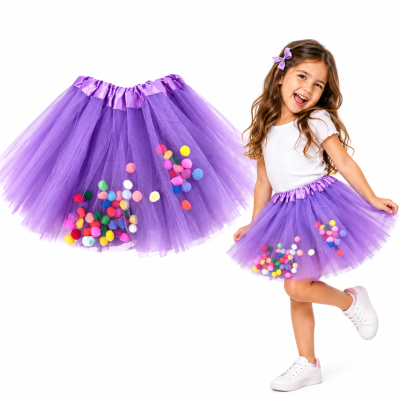 Tutu 30cm Pompon Morado1