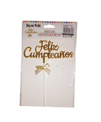 Toper Feliz Cumpleaños Dorado S.F