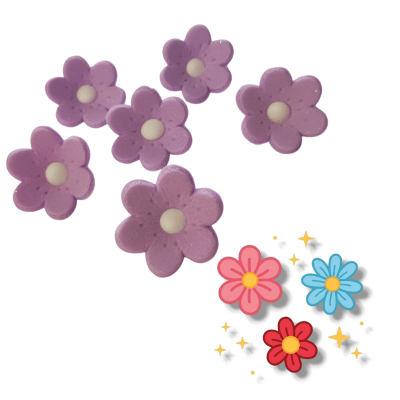 Decoracion Azucar Flores Grandes Lila 6u.