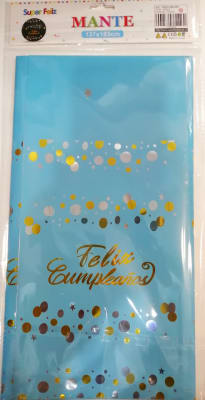 Mantel Feliz Cumpleaño. Celeste 137x183cms.1