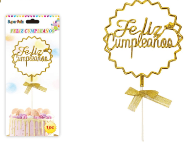 Topper Feliz Cumpleaños Dorado