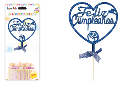 Topper Feliz Cumpleaños Azul Metalizado