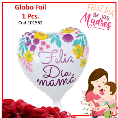 Globo Feliz Dia Mama Corazón Blanco 1 pza.