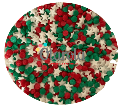 Mostacilla Navidad Estrella Blanca, Circulos verde y Rojo