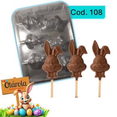 Molde Plastico Paleta Conejo Carita 6 Div.