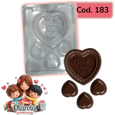 Molde Plastico Mama Corazon Feliz dia Mamá 4Div.
