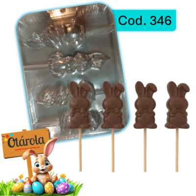 Molde Plastico Paleta Conejo Orejon 4 Div.