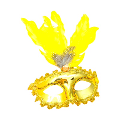 Antifaz Dorado con plumas 1u.