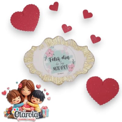 Decoracion de Azucar Feliz Dia Mama Placa Corazon
