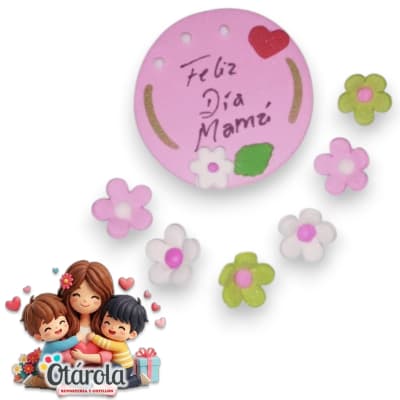 Decoracion de Azucar Feliz Dia Mama Placa Flores1