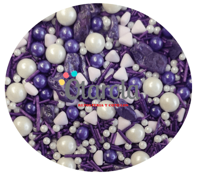 Sprinkles Triangulo lila perlas blanca roca morada1