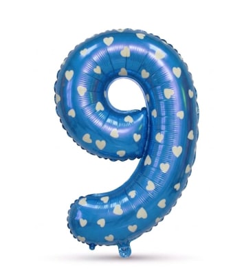 Globo Foil Azul Corazones Numero 9 26
