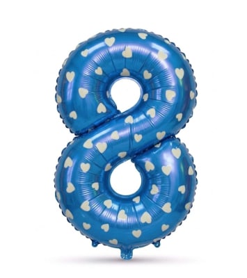 Globo Foil Azul Corazones Numero 8 26