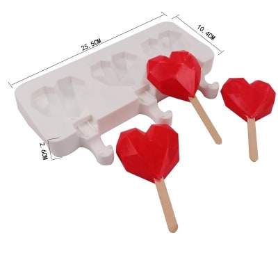 Molde Silicona Paleta Corazones 3 Div.