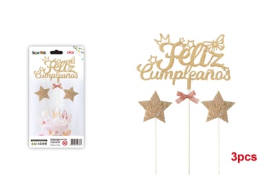 Toppers Feliz Cumpleaños Rosa gold 3pzas.