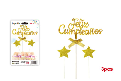 Toppers Feliz Cumpleaños Dorado 3pzas.