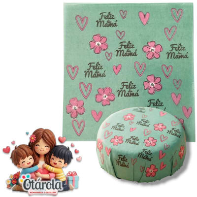 Papel Alfajor Mama Turquesa Flores Fucsia 100u.