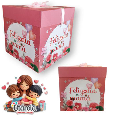 Caja Regalo Mamá Fucsia 22x 22cm.