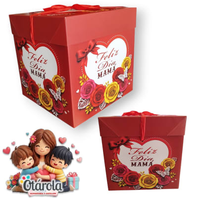 Caja Regalo Mamá Rojo 22x 22cm.1