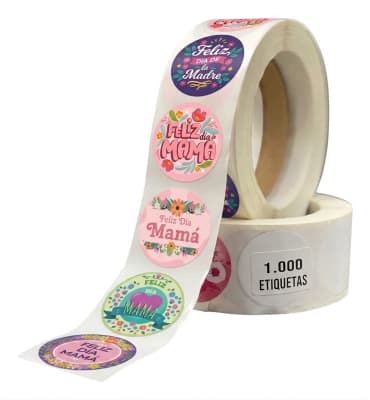 Etiquetas Feliz dia Mamá Azul-Verde 1000u. (ROLLO)