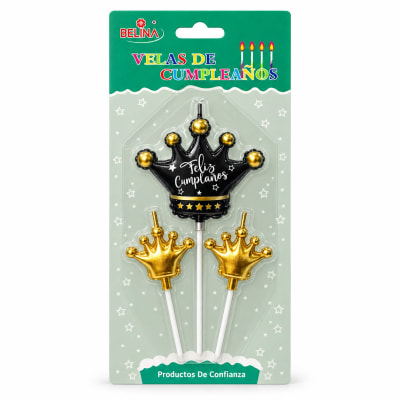 Vela Feliz Cumpleaños Corona x3pzs.