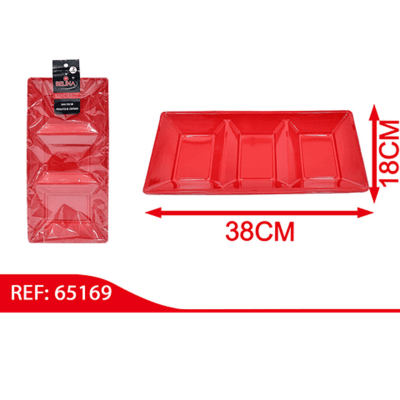 Bandeja Plastica Rectangular Roja 3Div.