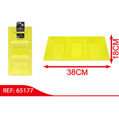 Bandeja Plastica Rectangular Amarilla 3Div.