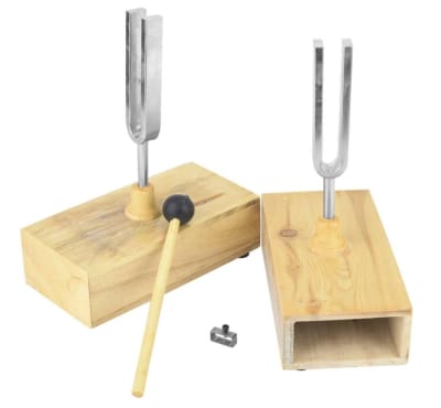 DIAPASONES 440 HZ ACERO CON CAJAS DE RESONANCIA, MARTILLO. PAR1