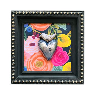 Cuadro Corazón Plata Flores Gris Topo Cuadro Corazón Plata Flores Gris Topo