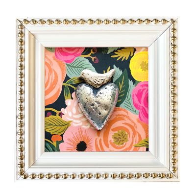 Cuadro Corazón Plata Pajarito Blanco Cuadro Corazón Plata Pajarito Blanco