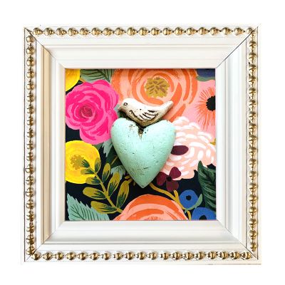 Cuadro Corazón Verde Agua y Pajarito Blanco Cuadro Corazón Verde Agua y Pajarito Blanco