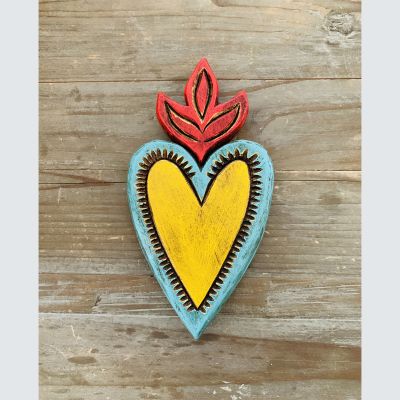 Corazón Madera Llamas Celeste Corazón Madera Llamas Celeste