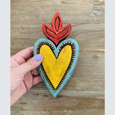 Corazón Madera Llamas Celeste Corazón Madera Llamas Celeste